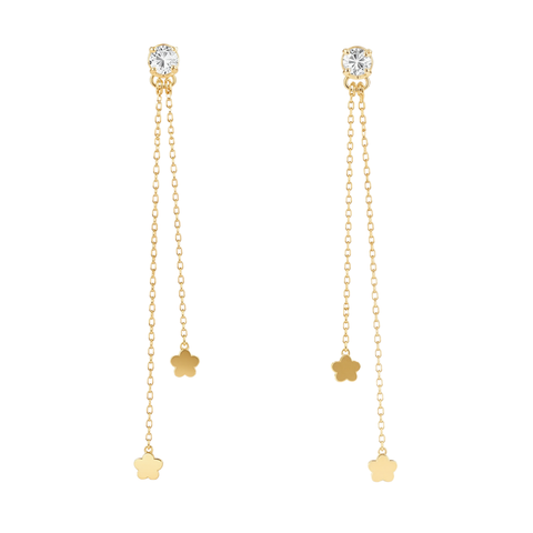 Bria By Saar 18K Gold Plated Crystal Tassel Earrings for Women & Girls | Korean Style Long Chain Floral Drop Earrings | Anti Tarnish Lightweight Party Wear Fashion Jewellery