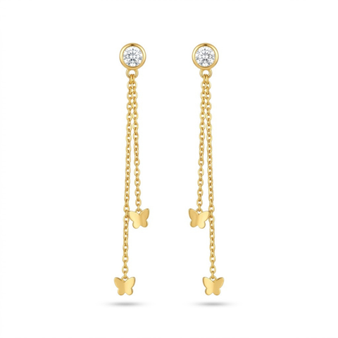 Bria By Saar 18K Gold Plated Butterfly Tassel Drop Earrings for Women & Girls | Luxury Crystal Long Chain Earrings | Premium Korean Style Statement Party Wear Fashion Jewellery | Elegant Gift for Her