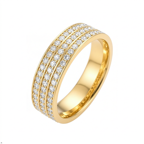 Bria By Saar Stainless Steel Golden Cubic Zirconia Gold-Plated Ring For Men & Women | Premium Crystal Studded Fashion Band | Anti-Tarnish Stylish Daily Wear Jewellery Gift | (Size- 9)