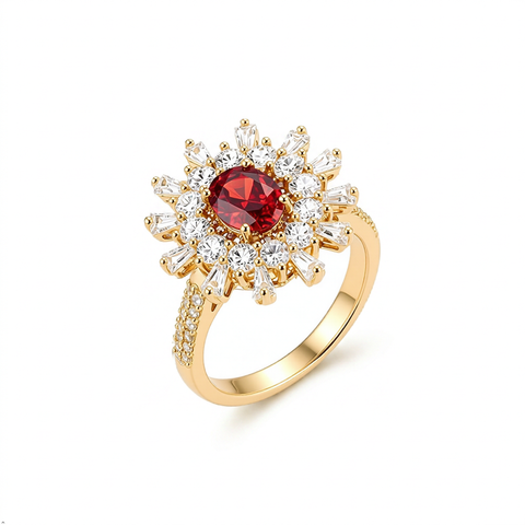 Bria By Saar Stainless Steel Golden Geometric Link Ring With Cubic Zirconia For Women | Gold-Plated Statement Finger Ring | Stylish Anti-Tarnish Fashion Jewellery For Daily Wear, Party & Gifting | (Size- 9)