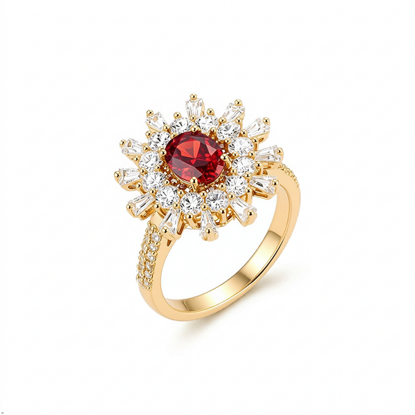 Copper & Gold Plated Golden Geometric Link Ring With Cubic Zirconia For Women | Gold-Plated Statement Finger Ring | Stylish Anti-Tarnish Fashion Jewellery For Daily Wear, Party & Gifting | (Size- 9)