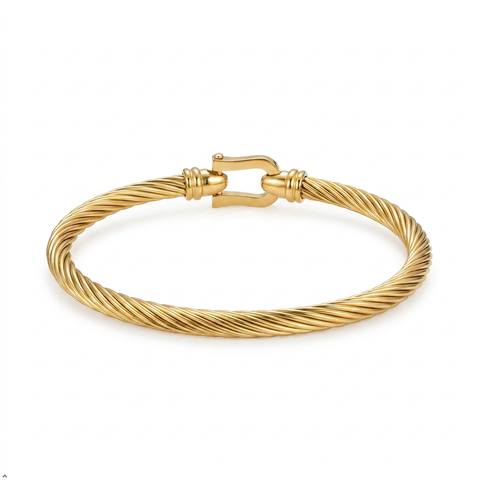 Bria By Saar Stainless Steel Golden Adjustable Gold Plated Kada Bracelet With Greek Key Pattern For Women | Premium Anti-Tarnish Open Cuff Bracelet | Stylish Daily Wear Fashion Jewellery