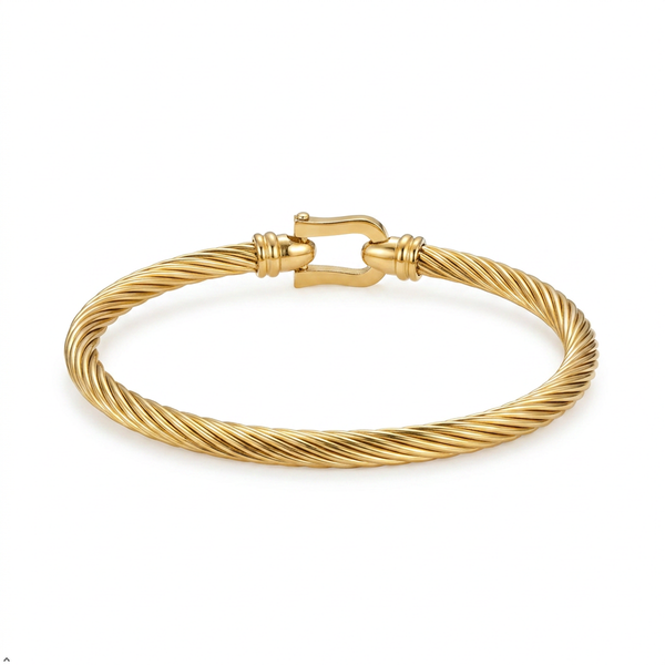 Stainless Steel Golden Adjustable Gold Plated Kada Bracelet With Greek Key Pattern For Women | Premium Anti-Tarnish Open Cuff Bracelet | Stylish Daily Wear Fashion Jewellery
