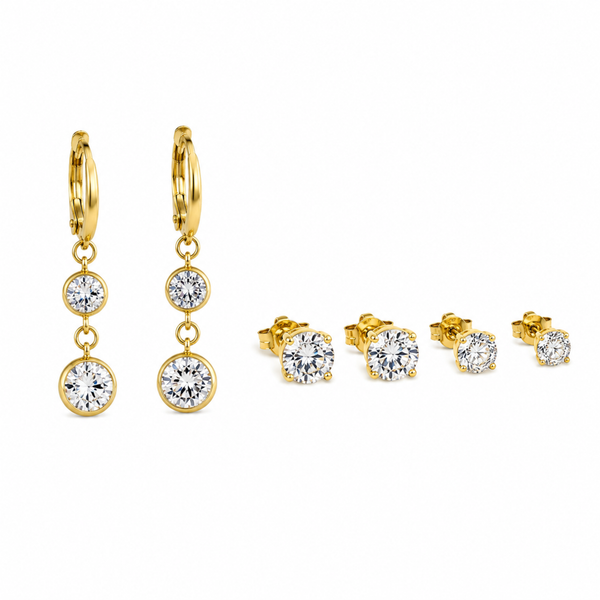 18K Gold Plated Anti-Tarnish CZ Hoop Earrings Set of 6