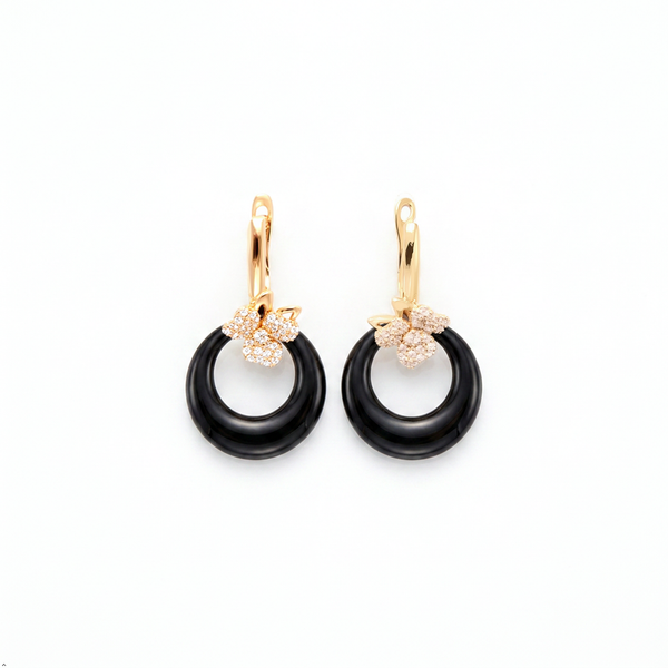 Bria By Saar Copper Gold-Plated Cubic Zirconia Stud Earrings For Women & Girls | Premium Glossy Finish Anti-Tarnish Earrings | Stylish Daily Wear Fashion Jewellery For Party, Casual & Gifting | Golden/Black | (Pair 1)