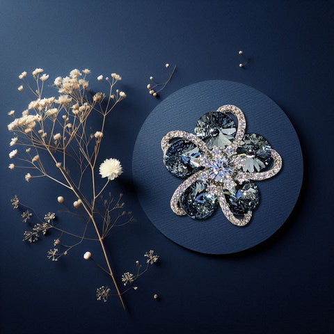 Elegant Blue Floral Brooch – Silver-Tone with Cubic Zirconia Accents