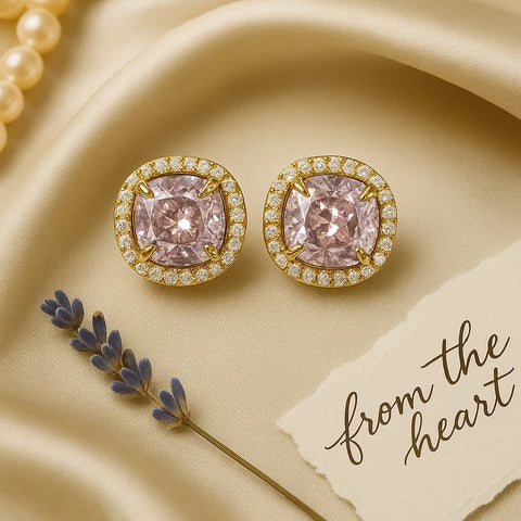 Elegant Cushion-Cut Halo Stud Earrings