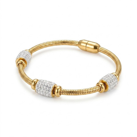 Bria By Saar Stainless Steel Golden Adjustable Gold Plated Kada Bracelet With Greek Key Pattern For Women | Premium Anti-Tarnish Open Cuff Bracelet | Stylish Daily Wear Fashion & Gifting