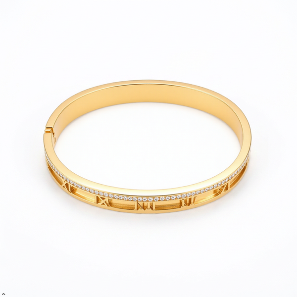 Stainless Steel Golden Adjustable Gold Plated Kada Bracelet With Greek Key Pattern For Women | Premium Anti-Tarnish Open Cuff Bracelet | Stylish Daily Wear Fashion Jewellery