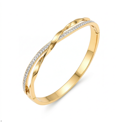 Bria By Saar Stainless Steel Golden Adjustable Gold Plated Kada Bracelet With Greek Key Pattern For Women | Premium Anti-Tarnish Open Cuff Bracelet | Stylish Daily Wear Fashion Jewellery