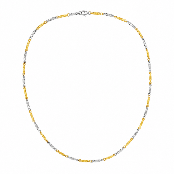 Stainless Steel Golden & Silver Fancy Greek Key Chain For Men & Women | Premium Dual Tone Anti-Tarnish Necklace Chain | Stylish Fashion Jewellery
