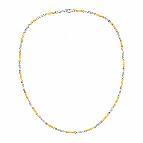 Bria By Saar Stainless Steel Golden & Silver Fancy Greek Key Chain For Men & Women | Premium Dual Tone Anti-Tarnish Necklace Chain | Stylish Fashion Jewellery