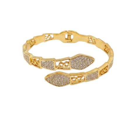 Bria By Saar Stainless Steel Golden Adjustable Gold Plated Kada Bracelet With Greek Key Pattern For Women | Premium Anti-Tarnish Open Cuff Bracelet | Stylish Daily Wear Fashion Jewellery
