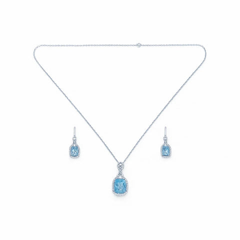 Elegant Silver Aquamarine Halo Jewelry Set – Pendant & Earrings