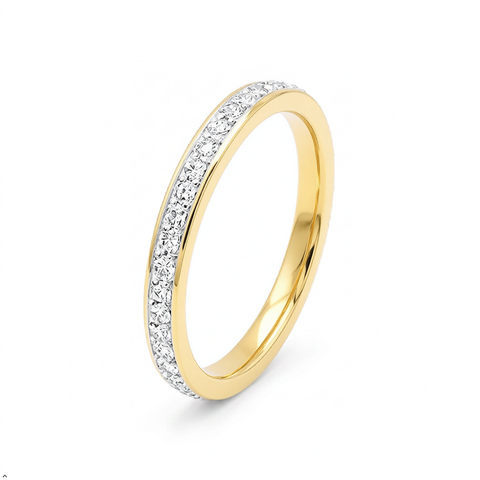 Bria By Saar Stainless Steel Golden Adjustable Gold-Plated Ring With Zircon For Women & Girls | Elegant Anti-Tarnish Statement Finger Ring | Lightweight Daily Wear Fashion Jewellery | (Size- 9)