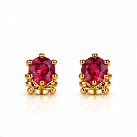 Gold Plated Red Cubic Zirconia Stud Earrings for Women