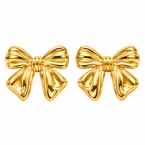 Gold Plated Stainless Steel Bow Stud Earrings for Women