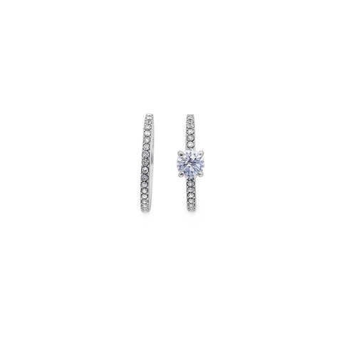 Classic Silver Hoop Earrings with Solitaire Cubic Zirconia Accent