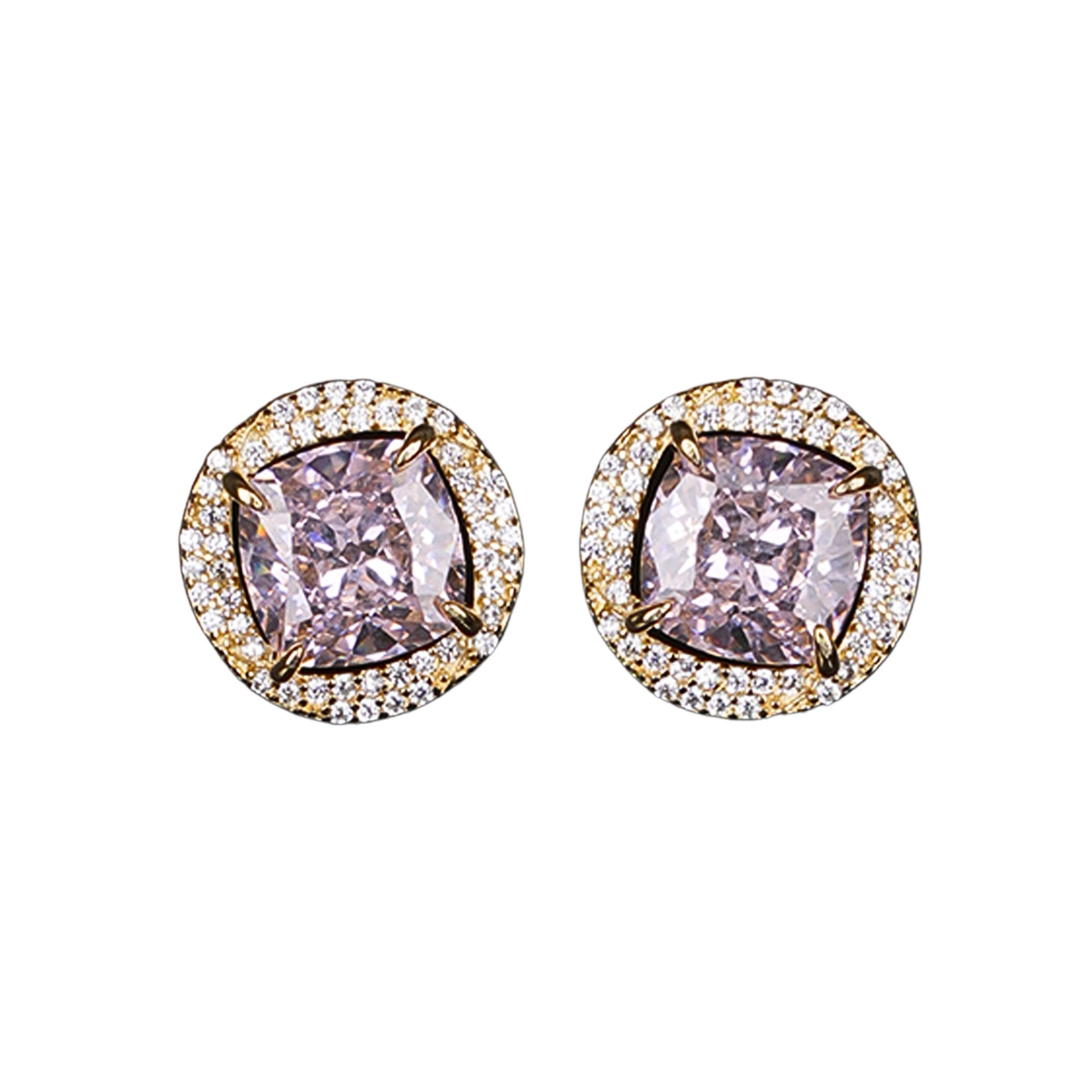 Elegant Cushion-Cut Halo Stud Earrings