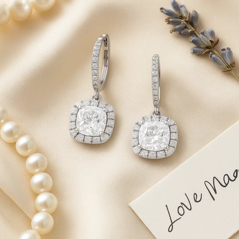 Elegant Cushion-Cut Drop Silver Earrings