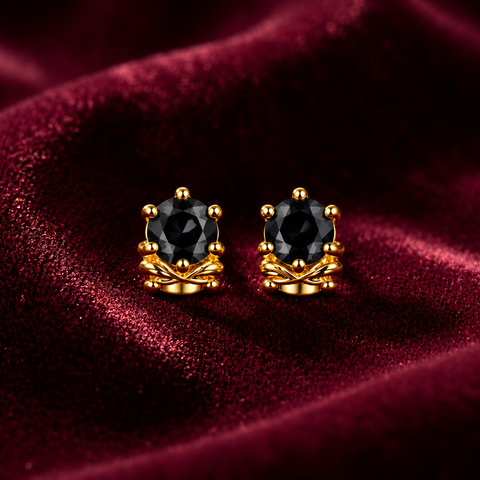 Gold Plated Black Cubic Zirconia Stud Earrings for Women