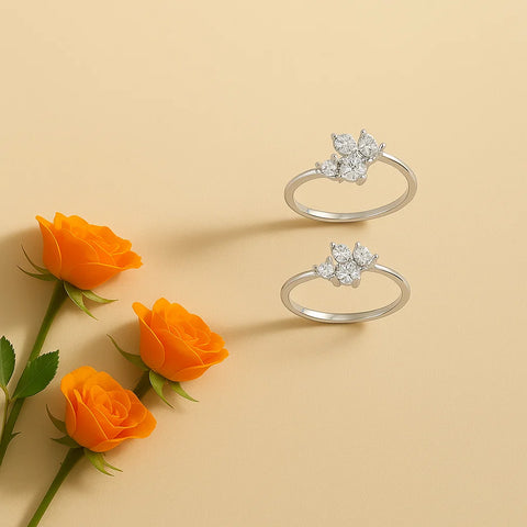 Silver Floral Cluster Toe Rings – Crystal Bloom--6