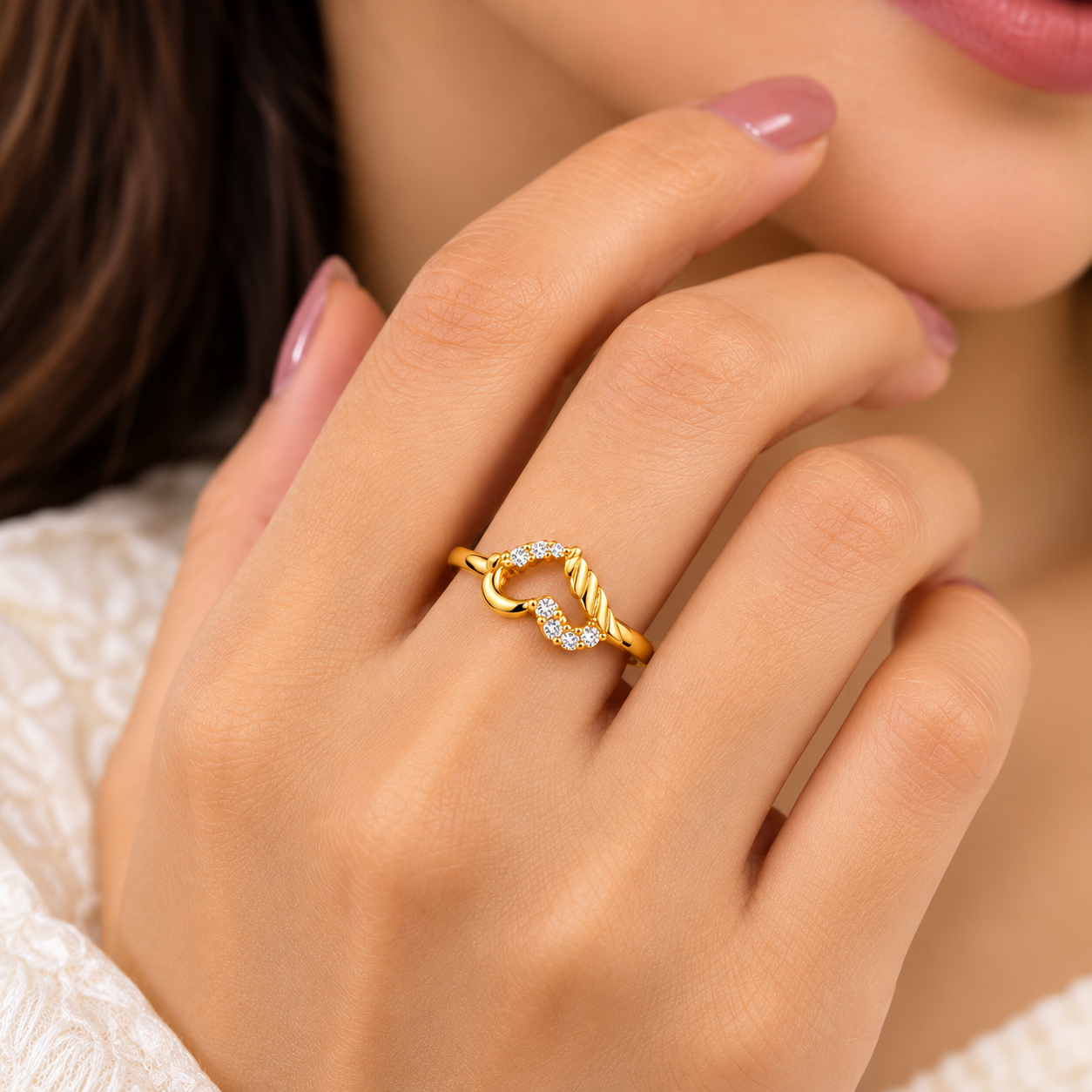 Gold Plated Crystal Heart Ring for Women, Cubic Zirconia, Size 9