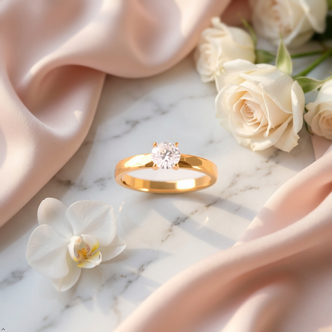 Bria By Saar Stainless Steel Golden Adjustable Gold-Plated Ring With Zircon For Women & Girls | Elegant Anti-Tarnish Statement Finger Ring | Lightweight Daily Wear Fashion Jewellery | (Size- 9)