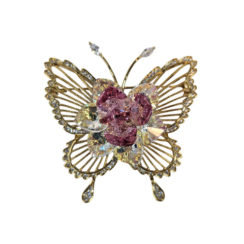 Exquisite Floral Butterfly Brooch – Silver-Tone with Cubic Zirconia