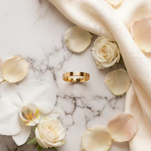Bria By Saar Stainless Steel Golden Geometric Link Ring With Cubic Zirconia For Women | Gold-Plated Statement Finger Ring | Stylish Anti-Tarnish Fashion Jewellery For Daily Wear, Party & Gifting | (Size- 8)