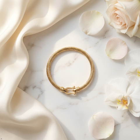 Bria By Saar Stainless Steel Golden Adjustable Gold Plated Kada Bracelet With Greek Key Pattern For Women | Premium Anti-Tarnish Open Cuff Bracelet | Stylish Daily Wear Fashion Jewellery