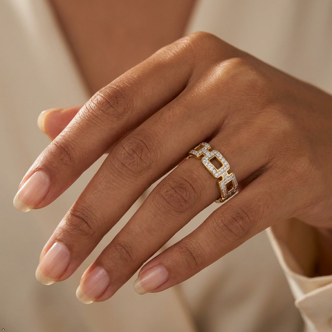 Stainless Steel Gold CZ Geometric Ring Daily Wear