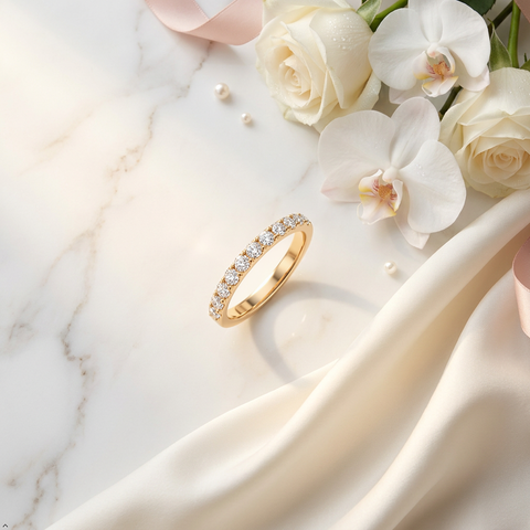 Bria By Saar Stainless Steel Golden Cubic Zirconia Gold-Plated Ring For Men & Women | Premium Crystal Studded Fashion Band | Anti-Tarnish Stylish Daily Wear Jewellery Gift | (Size- 8)