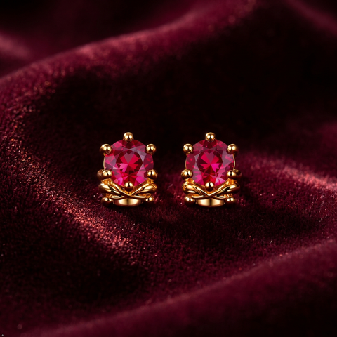 Gold Plated Red Cubic Zirconia Stud Earrings for Women