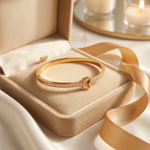 Bria By Saar Stainless Steel Golden Adjustable Gold Plated Kada Bracelet With Greek Key Pattern For Women | Premium Anti-Tarnish Open Cuff Bracelet | Stylish Daily Wear Fashion Jewellery