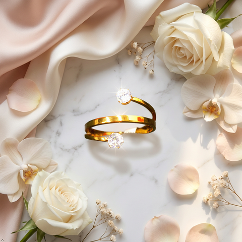 Bria By Saar Stainless Steel Golden Adjustable Gold-Plated Ring With Zircon For Women & Girls | Elegant Anti-Tarnish Statement Finger Ring | Lightweight Daily Wear Fashion Jewellery | (Size- 7)