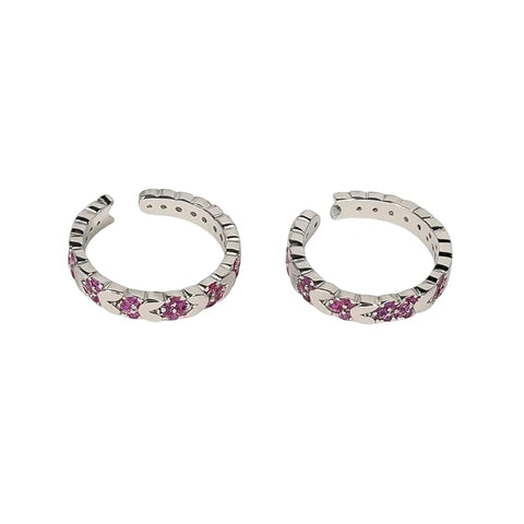BRIA BY SAAR 925 Sterling Silver Adjustable Chain-Link Ring/Toe Ring for Women & Girls | Stylish Dual-Use Design with Pink Stone Accents | Hypoallergenic Fine Jewellery Gift (1 Pair)