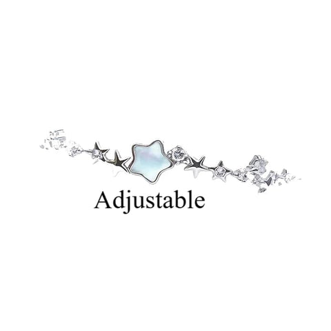 925 Sterling Silver Adjustable Star & Crystal Charm Bracelet for Girls and Women | Elegant Celestial Design Wristwear
