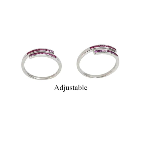 BRIA BY SAAR 925 Sterling Silver Adjustable Ring/Toe Ring for Women & Girls | Elegant Pink Stone Dual Band Design | Hypoallergenic Fine Jewelry Gift (1 Pair)
