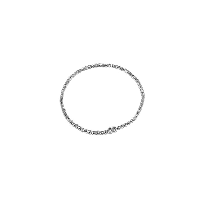 BRIA BY SAAR 925 Sterling Silver Beaded Stretch Bracelet for Women and Girls | Elegant High-Polish Silver Beads with Sparkling CZ Accents | Lightweight Daily Wear & Occasion Fine Jewellery