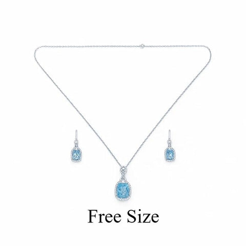 BRIA BY SAAR 925 Sterling Silver Turquoise Aquamarine Halo Necklace Set for Women | Elegant Crystal-Accented Pendant & Matching Earrings | Luxury Fine Jewellery Gift for Weddings & Festive Occasions