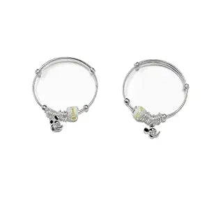 BRIA BY SAAR 925 Sterling Silver Adjustable Kids Bangles with Mickey Mouse Charm | Safe & Hypoallergenic Jewelry for Infants & Toddlers (0–5 Years) | Pair of 2 Lightweight Silver Kada for Birthdays & Naming Ceremonies