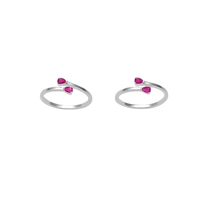 BRIA BY SAAR 925 Sterling Silver Adjustable Ring/Toe Ring for Women & Girls | Elegant Pear-Cut Pink Stone Design | Hypoallergenic Fine Jewelry Gift (1 Pair)