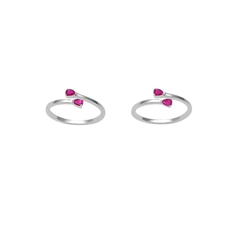 BRIA BY SAAR 925 Sterling Silver Adjustable Ring/Toe Ring for Women & Girls | Elegant Pear-Cut Pink Stone Design | Hypoallergenic Fine Jewelry Gift (1 Pair)