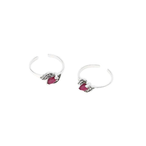 BRIA BY SAAR 925 Sterling Silver Adjustable Floral Ring/Toe Ring | Elegant Antique-Style with Pink Marcasite | Dual-Purpose Fine Jewellery (1 Pair)