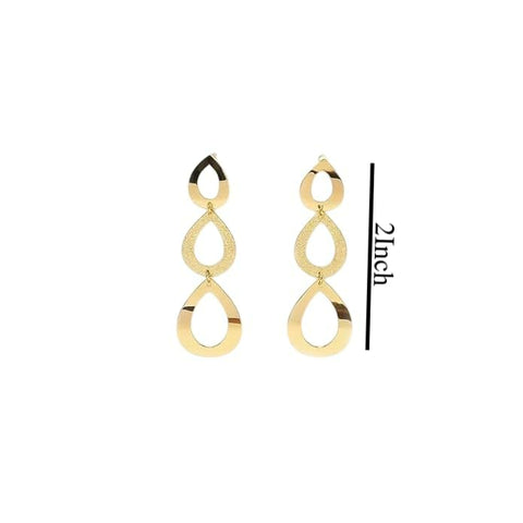 BRIA BY SAAR 925 Sterling Silver Gold-Plated Long Drop Earrings | Triple Teardrop Interlinked Dangle Design | Elegant Fine Jewellery for Parties & Weddings