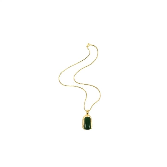 BRIA BY SAAR 925 Sterling Silver Gold-Plated Green Gemstone Pendant Necklace | Timeless Elegant Jewellery for Everyday & Special Occasions