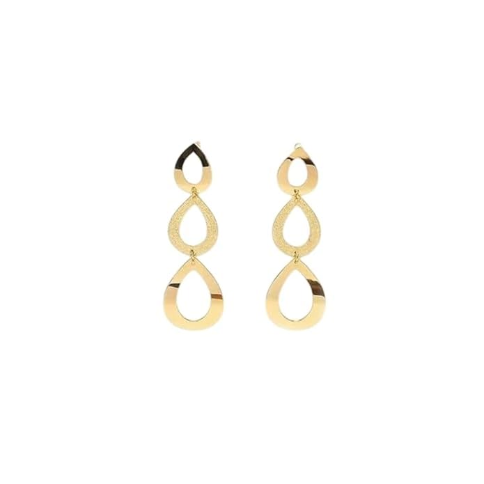 BRIA BY SAAR 925 Sterling Silver Gold-Plated Long Drop Earrings | Triple Teardrop Interlinked Dangle Design | Elegant Fine Jewellery for Parties & Weddings