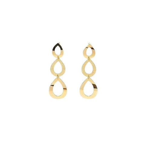 BRIA BY SAAR 925 Sterling Silver Gold-Plated Long Drop Earrings | Triple Teardrop Interlinked Dangle Design | Elegant Fine Jewellery for Parties & Weddings