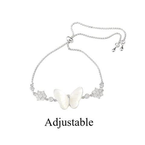 925 Sterling Silver Butterfly Charm Bracelet for Women & Girls | Elegant Adjustable Mother of Pearl Design | Stylish Party & Occasion Wear Jewellery